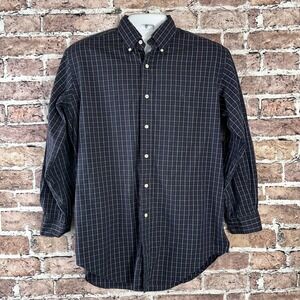 Ralph‎ Lauren Vtg Yarmouth Mens 15.5 Navy Plaid Pinpoint Oxford Button Down